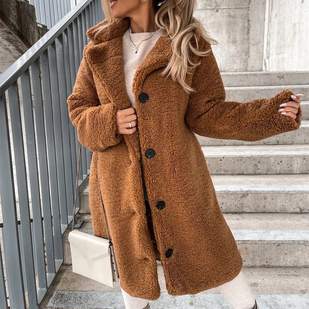 Women's Long-sleeved Lapel Plush Jacket Top